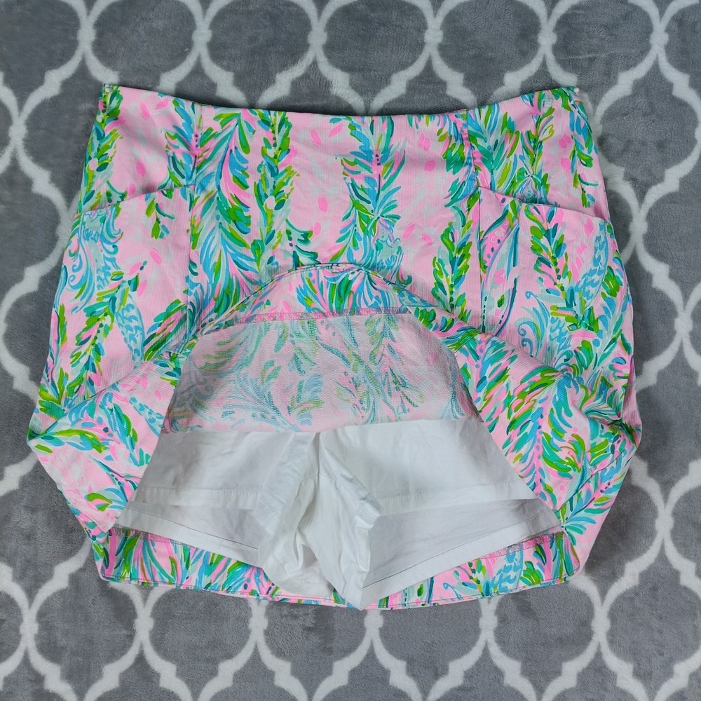 Lilly Pulitzer Skirt Skort Women Size 10 Pink Green Scalloped Hem Pockets Resort - Picture 2 of 14